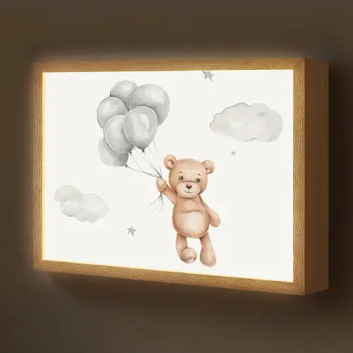 Beer - Ballon - Sterren - Kinderen Light Box met batterij (Wandlamp kind) middel -z3d_website