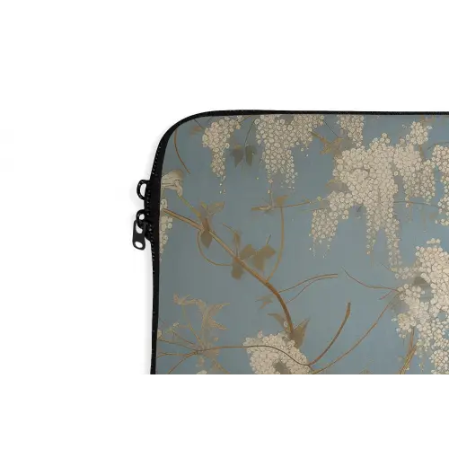 Kraanvogels - Maan - Bloemen - Blauw laptophoes neopreen klein -detail