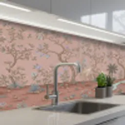 Nostalgisch - Reigers - Roze keuken achterwand 2 middel -3d_schuin