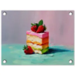 Taartje - Aardbeien - Glazuur - Kleurrijk tuinposter los doek klein -3d