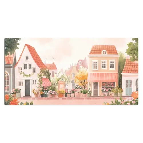 Bloemen - Huizen - Dorp Muismat XXL klein -3d_leeg