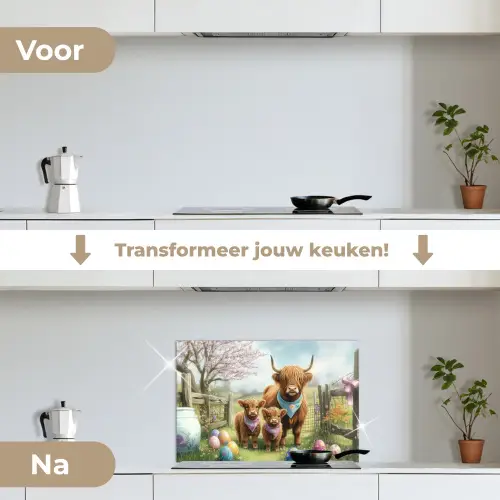 Schotsehooglanders - Paaseieren - Lente keuken achterwand spatscherm klein -voor_na_NL