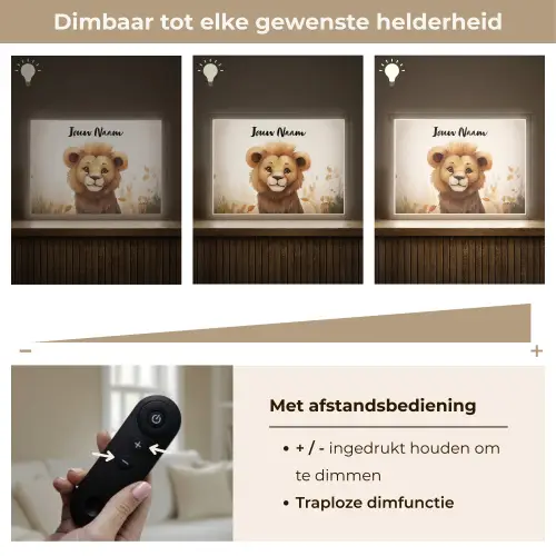 Leeuw - Dieren - Kinderen - Bruin - Meisje Light Box met batterij (Wandlamp kind) middel -USP_dimbaarNL