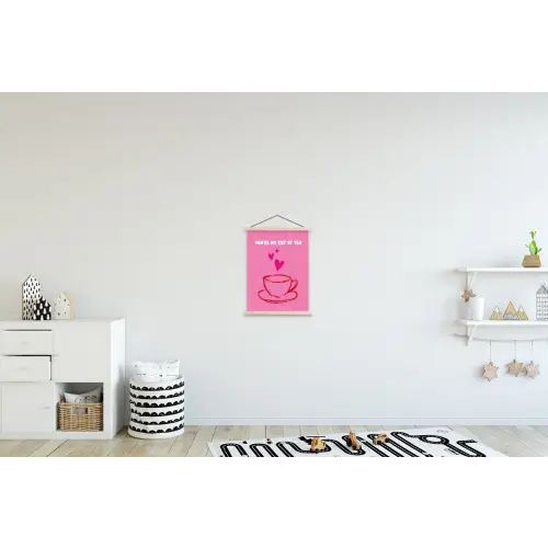 Thee - Roze - Valentijn - Tekst textielposter latten blank klein -kinderkamer