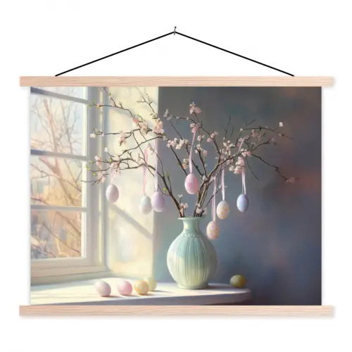 Stilleven - Vaas - Paastak textielposter latten blank klein -3d