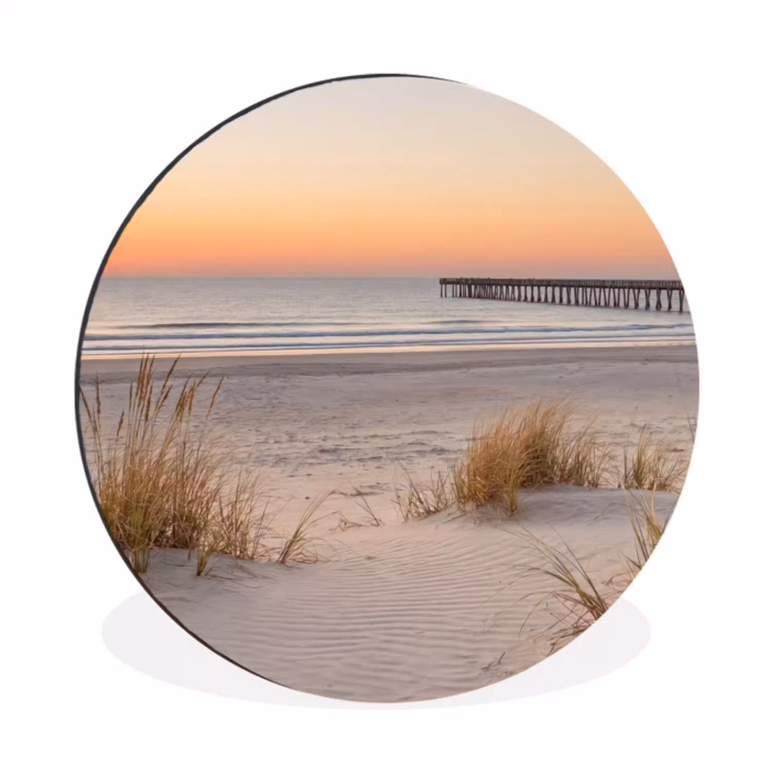 Pier - Zonsondergang - Strand Wandcirkel aluminium klein -3d
