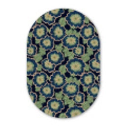 Bloemen - Borduurwerk - Patroon - Blauw - Groen Wandcirkel Ovaal Forex klein 630 -3d
