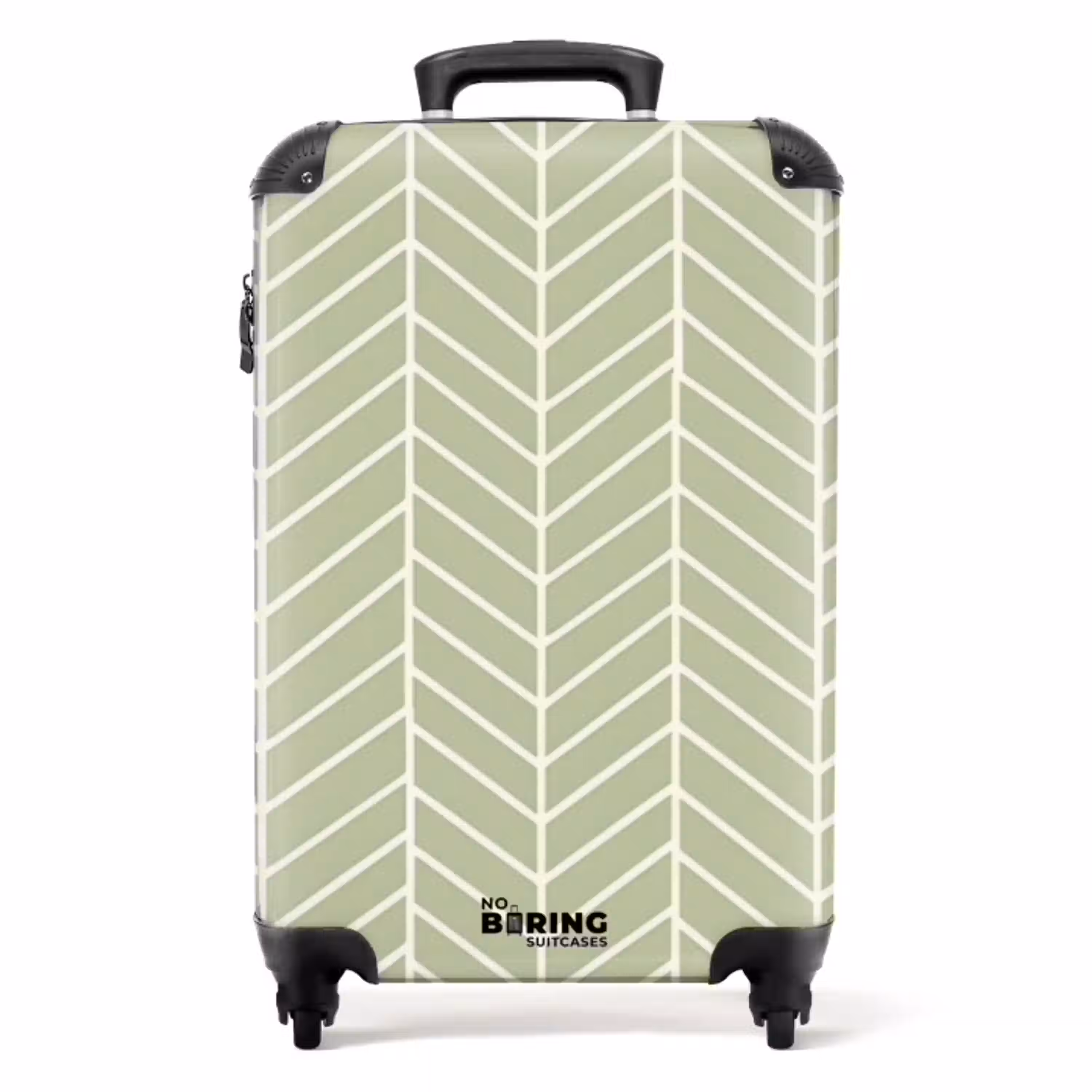 Saliegroen - Visgraat - Geometrisch - Patroon NBS - Handbagage koffer - Volwassenen Unisex middel -productfoto_recht