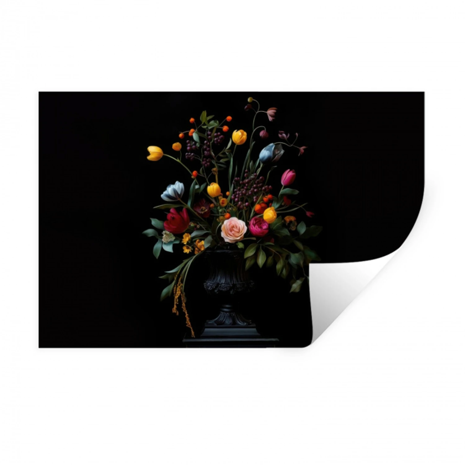 Klassiek - Vaas - Boeket - Bloemen Muursticker klein -3d