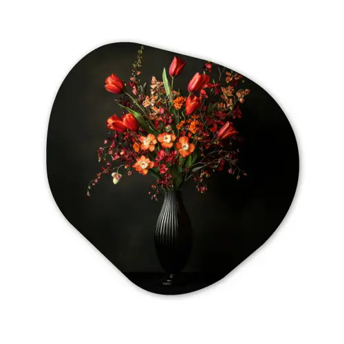 Bloemen - Takken - Boeket Wandcirkel Organisch Aluminium middel -3d