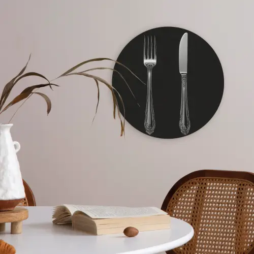 Vork - Mes - Zilver Akoestische PET Vilt - Rond klein -sfeer3