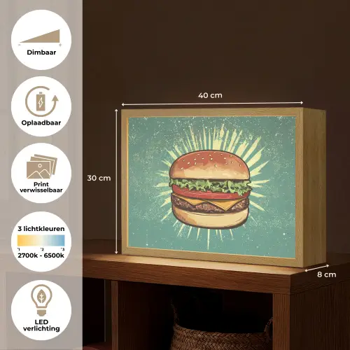 Hamburger - Illustratie - Sla - Kaas Light Box met batterij (Wandlamp) middel -USP_websiteoverzichtNL