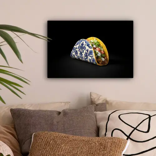 Taco - Vlees - Salade - Delftsblauw - Motief canvas 2cm klein -sfeer1