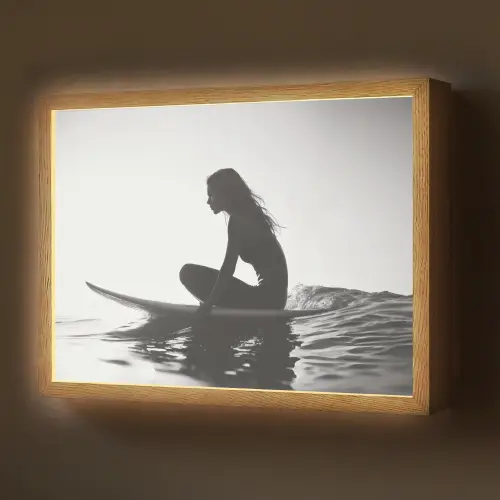 Silhouet - Vrouw - Surfplank - Water Light Box met batterij (Wandlamp) middel -z3d_website