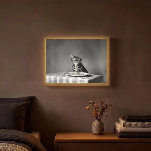 Bengaal - Kat - Tafelkleed - Zwart - Wit - Dier Light Box met batterij (Wandlamp) middel -sfeer4