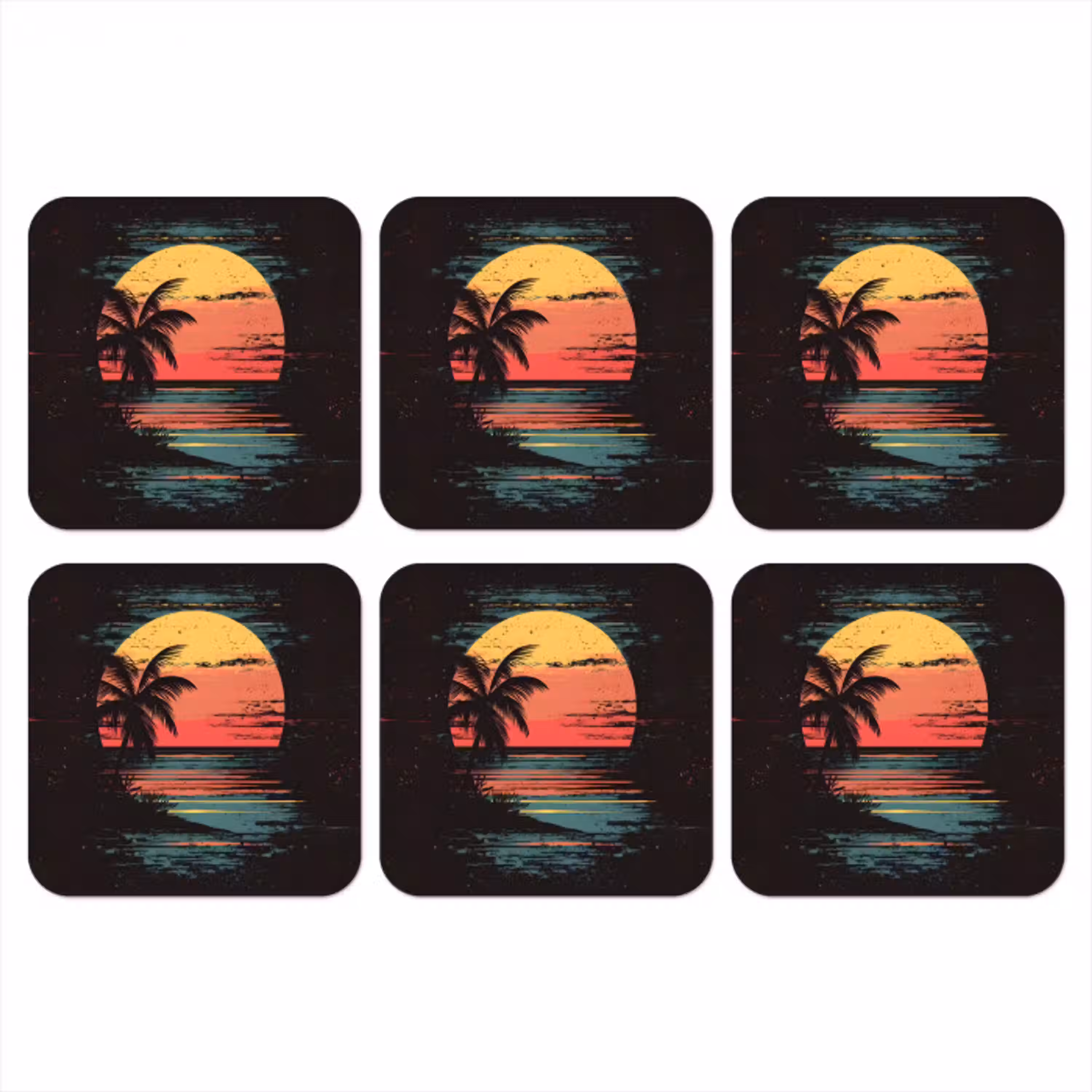 Strand - Minimalistisch - Zon - Oranje onderzetter kurk middel -3d