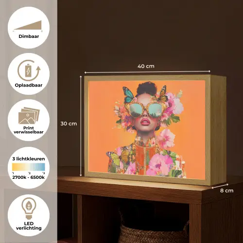 Vlinders - Vrouw - Zonnebril - Kleurrijk Light Box met batterij (Wandlamp) middel -USP_websiteoverzichtNL