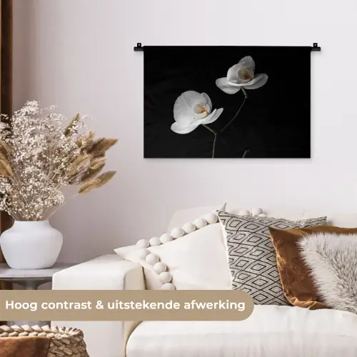 Orchidee - Bloemen - Zwart - Wit - Stilleven Wandkleed katoen klein -sfeer1