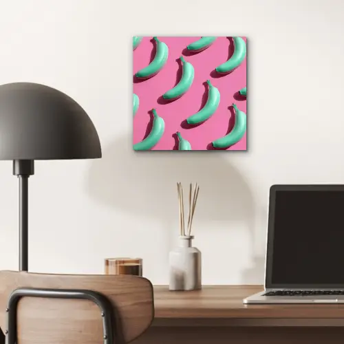 Bananen - Patroon - Blauw - Roze aluminium wit klein -sfeer5