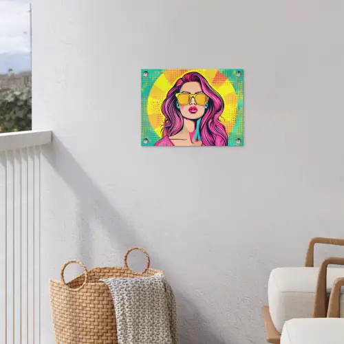 Zonnebril - Vrouw - Zonnig - Geel tuinposter los doek klein -sfeer8