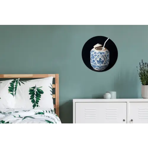 Kokosnoot - Eten - Delfts blauw - Drinken Wandcirkel aluminium klein -slaapkamer