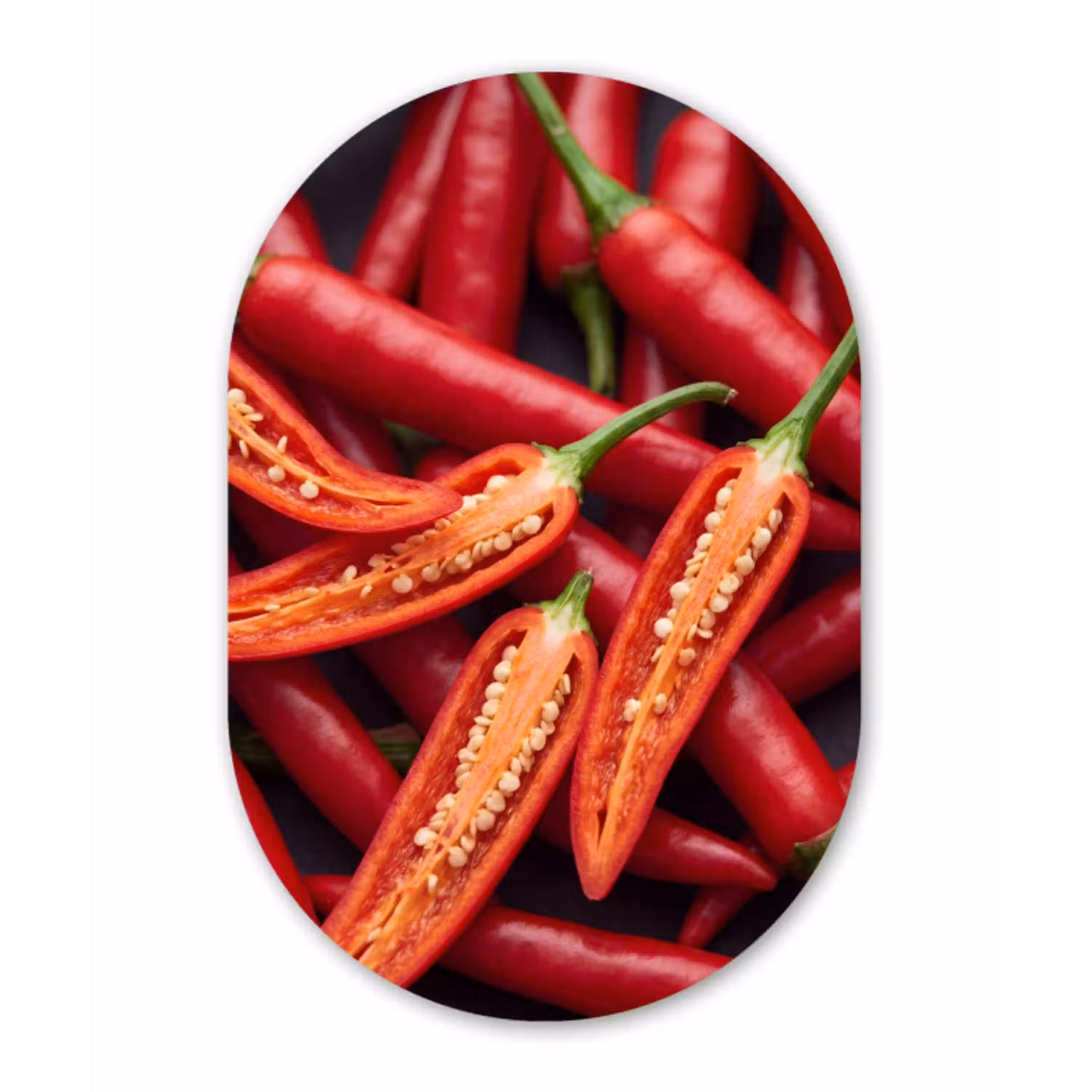 Chilipeper - Open - Rood Wandcirkel Ovaal Glas middel -3d