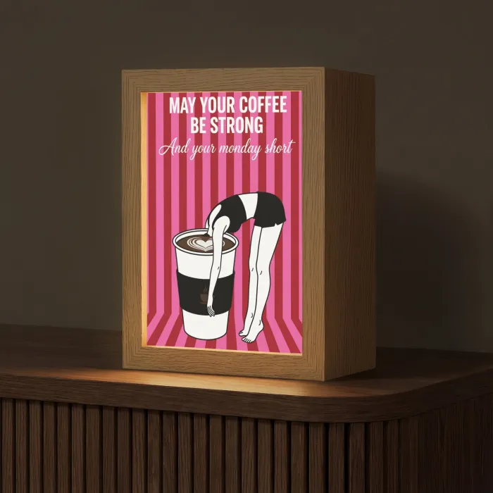 Roze - Strepen - Koffie - Maandag Light Box met kabel (Tafellamp) klein -z3d_website
