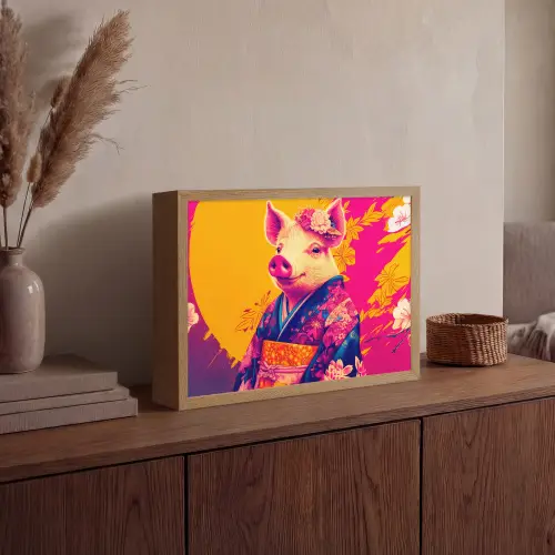 Varken - Bloemkroon - Kimono - Abstract Light Box met batterij (Wandlamp) middel -sfeer2