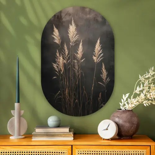 Siergras - Pluimen - Verlichting - Zwart Wandcirkel Ovaal Glas middel -sfeer2