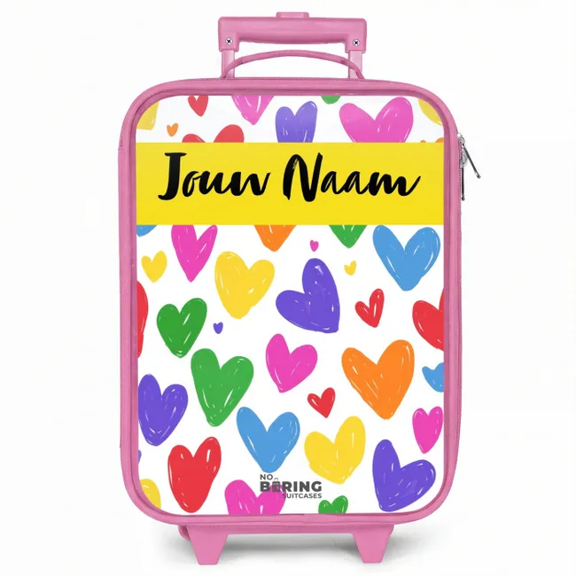 Kinderkoffer roze met naam - Hartjes - Patroon - Kleurrijk