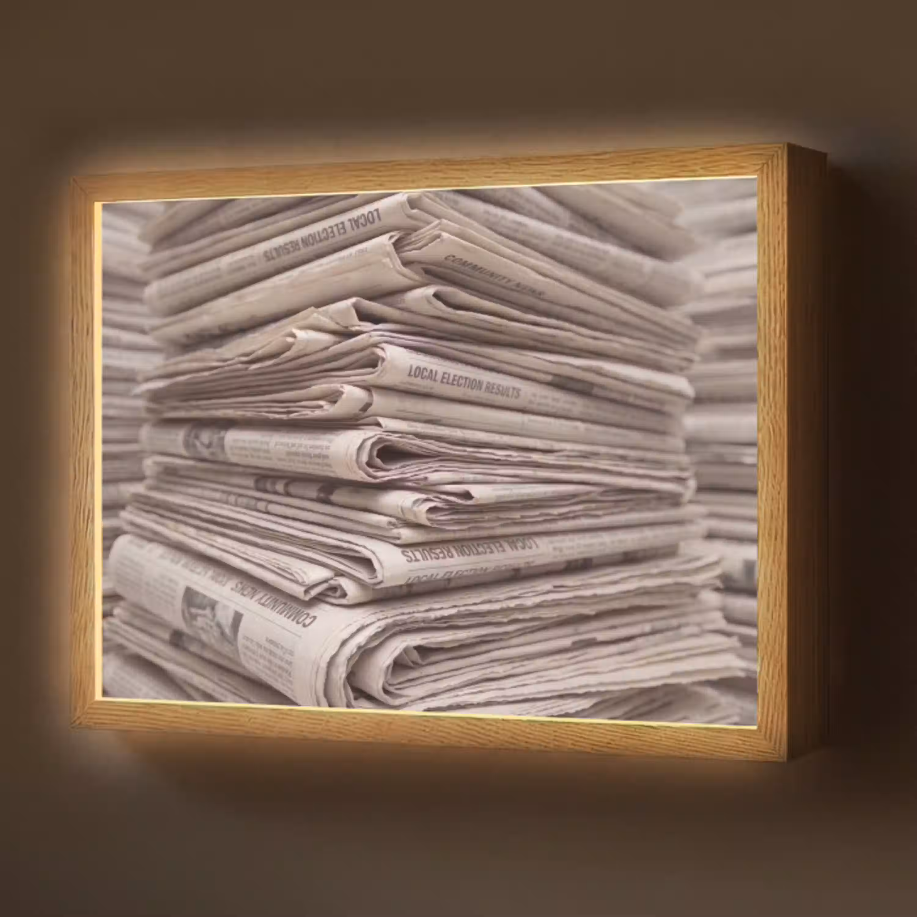 Kranten - Stapel - Nieuws - Vintage - Beige Light Box met batterij (Wandlamp) middel -z3d_website