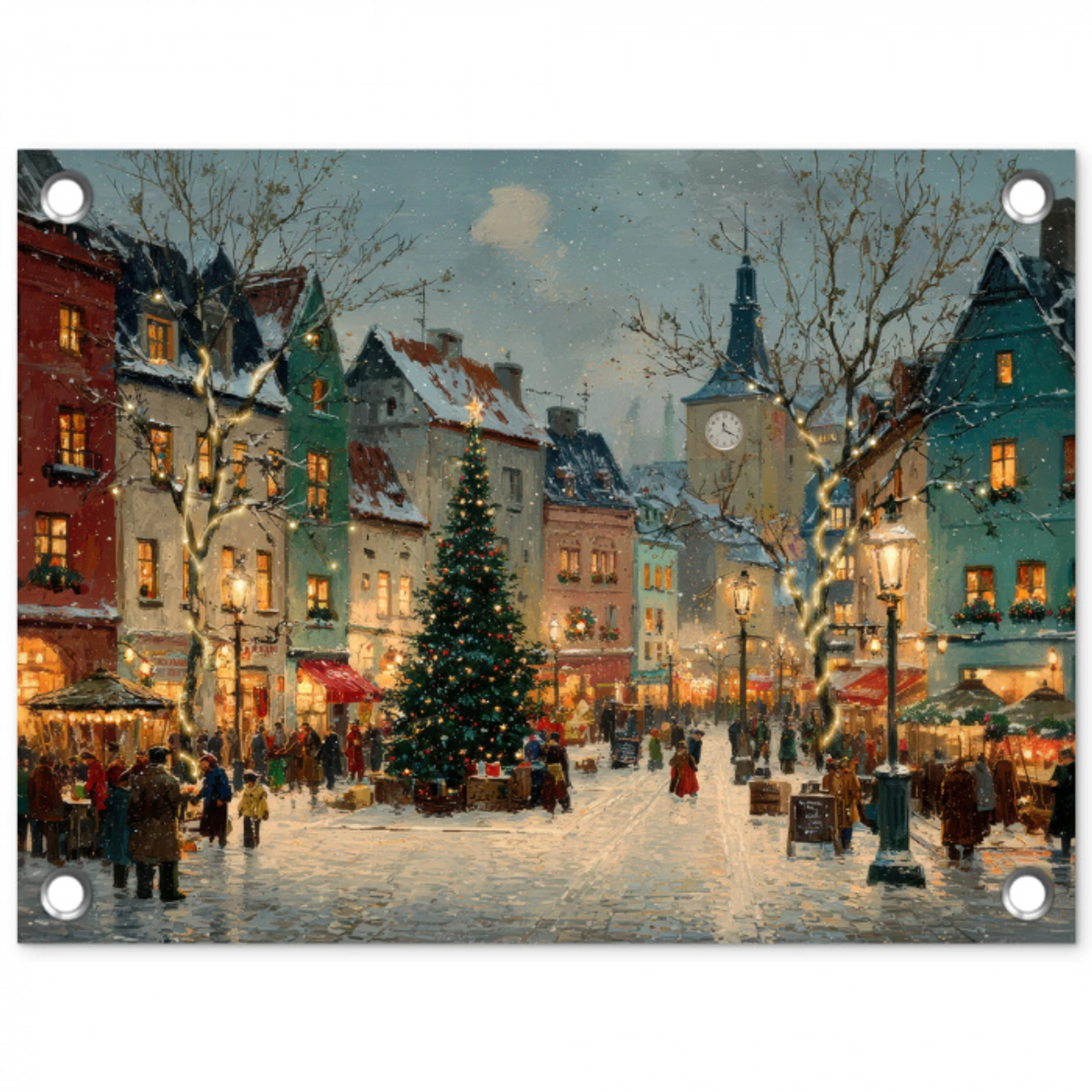 Kerstsfeer - Stadsplein - Kleurrijk tuinposter los doek klein -3d