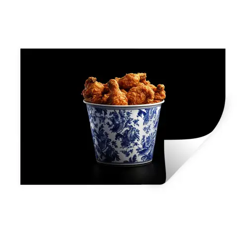 Kip - Bucket - Delfts blauw - Lekker Muursticker klein -3d