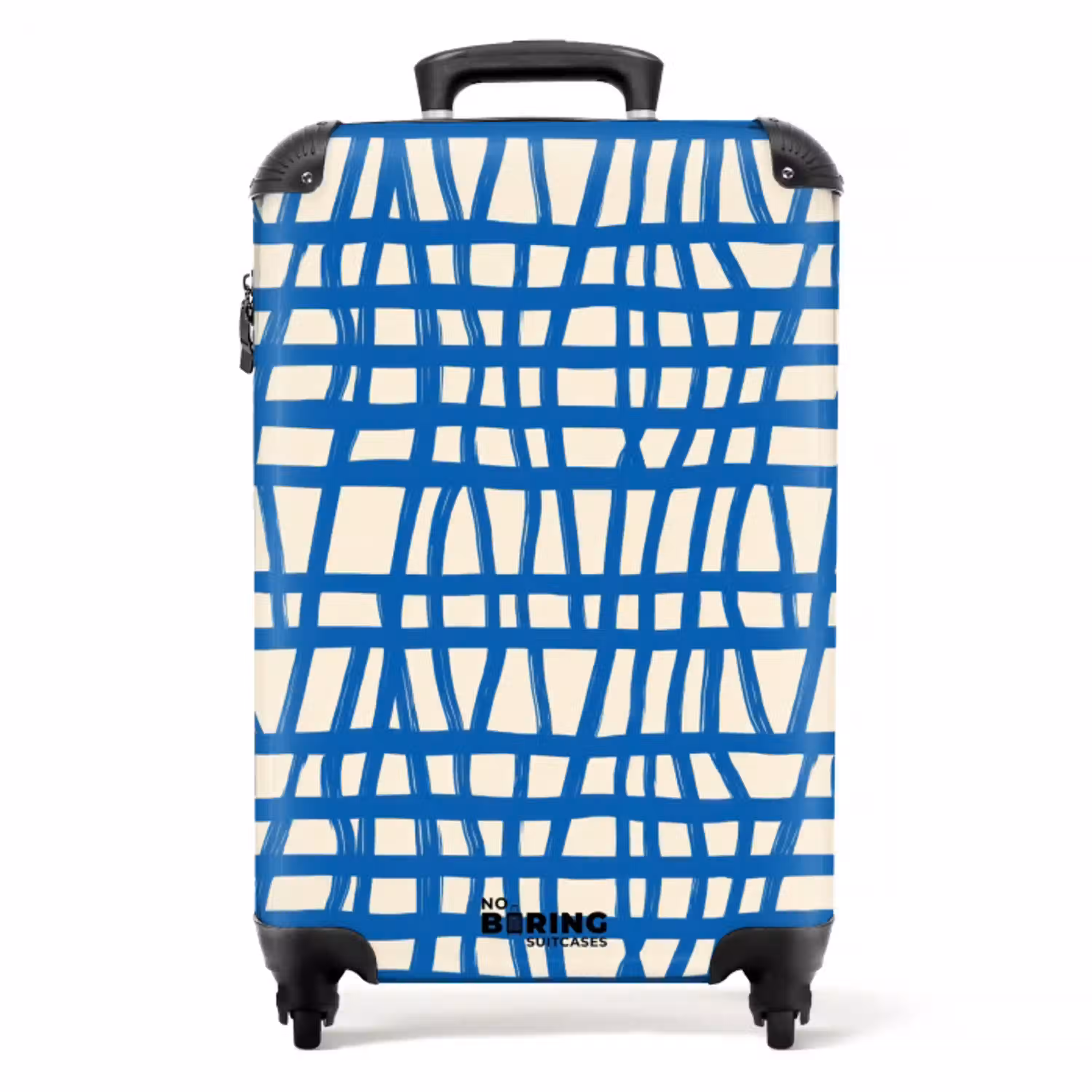 Ruitpatroon - Blauw - Crème NBS - Handbagage koffer - Volwassenen Unisex middel -productfoto_recht