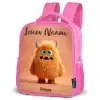Oranje Pluizig Monster met Hoorns Kinderrugzak - Roze middel -schuin