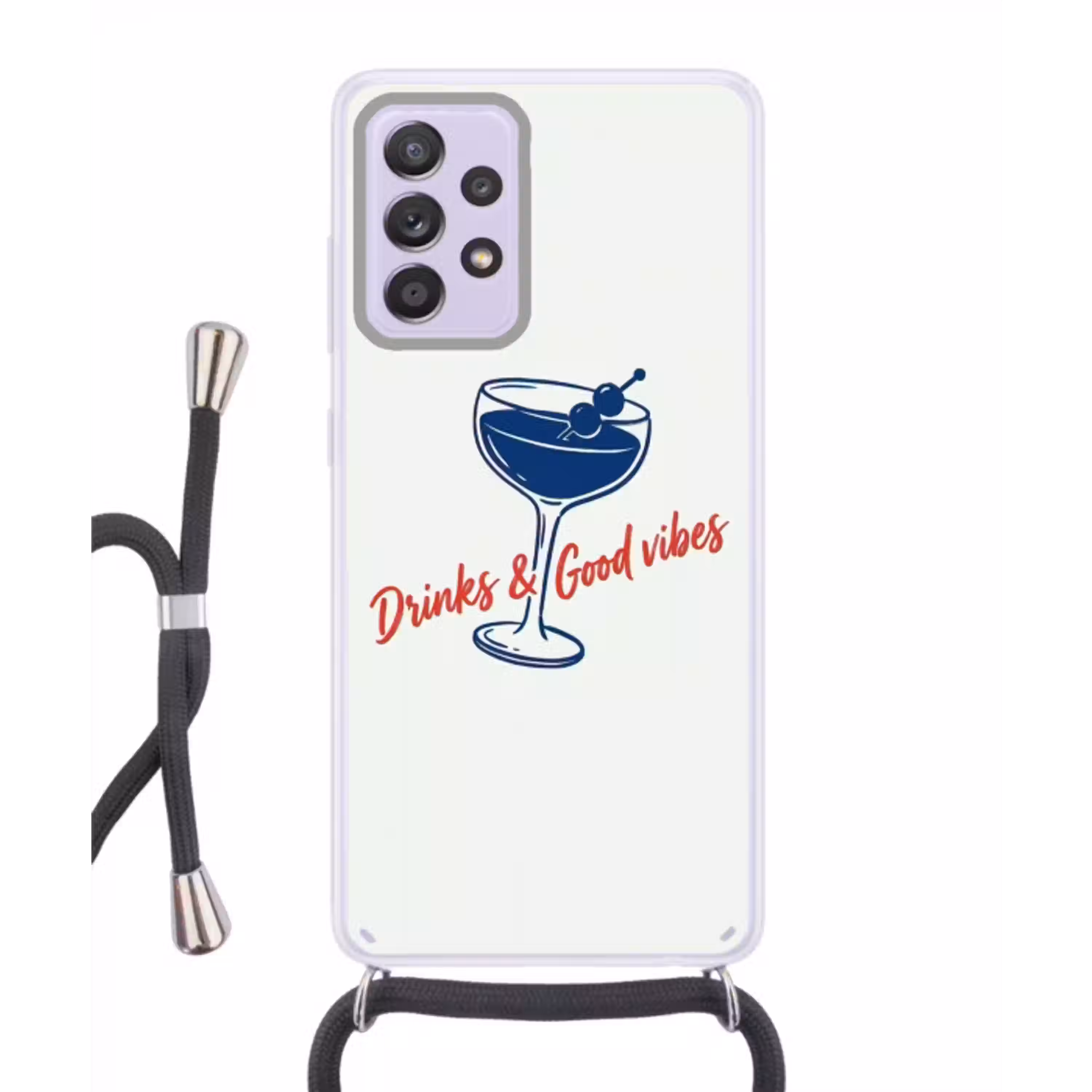 Cocktail - Glas - Illustratie - Blauw - Wit Hoesje Samsung Galaxy A52 5G met koord klein -3d