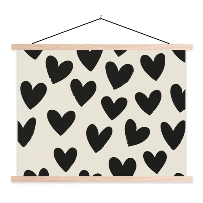 Hartjes - Zwart - Beige textielposter latten blank klein -3d