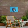 Vrouw - Bloem - Blauw - Modern - Bril - Portret Tuinposter op houten frame 2 cm dik klein -sfeer3