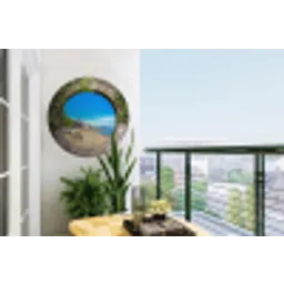 Zomer - Strand - Doorkijk - Tropical Wandcirkel tuinposter met ringen klein -buiten1