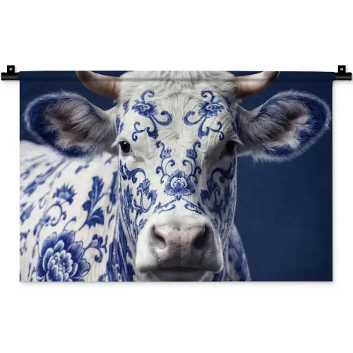 Koe - Delfts - Blauw - Artistiek Wandkleed katoen klein -zz3d
