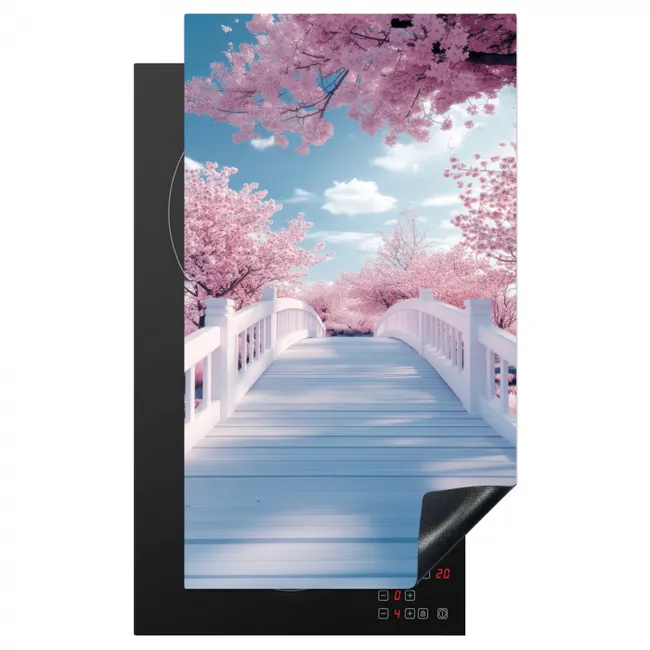 Brug - Kersenbomen - Wit Inductie beschermer vinyl 3mm middel -3d