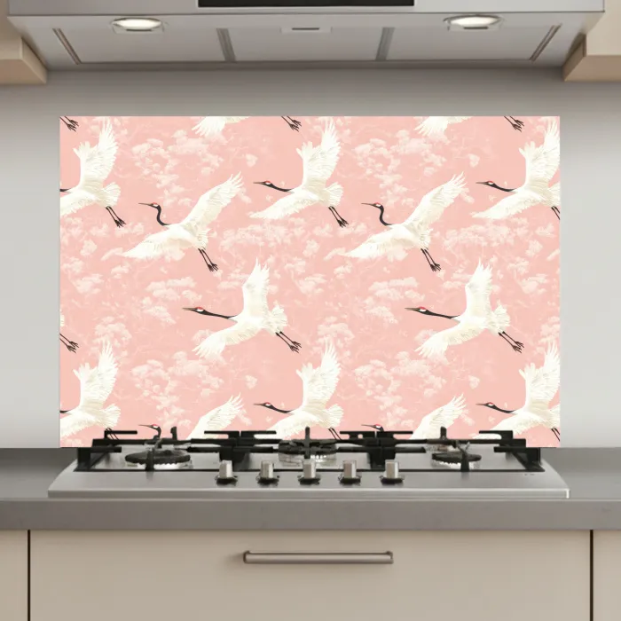 Kraanvogels - Bloesem - Roze keuken achterwand spatscherm klein 900 -3d_website