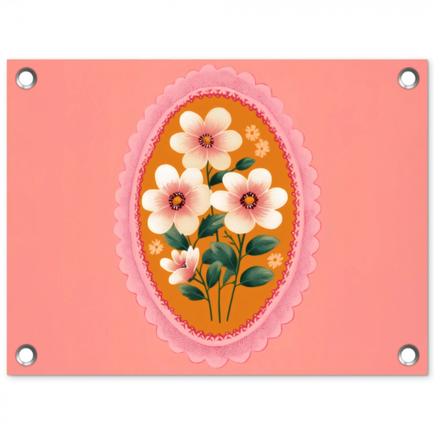 Illustratie - Bloemen - Rand - Roze tuinposter los doek klein -3d