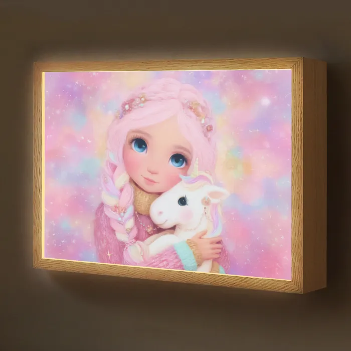 Meisje - Eenhoorn - Roze Light Box met batterij (Wandlamp kind) middel -z3d_website