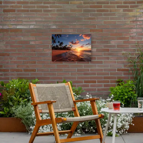 Palmbomen bij Zonsondergang Tuinposter op houten frame 2 cm dik klein -sfeer3