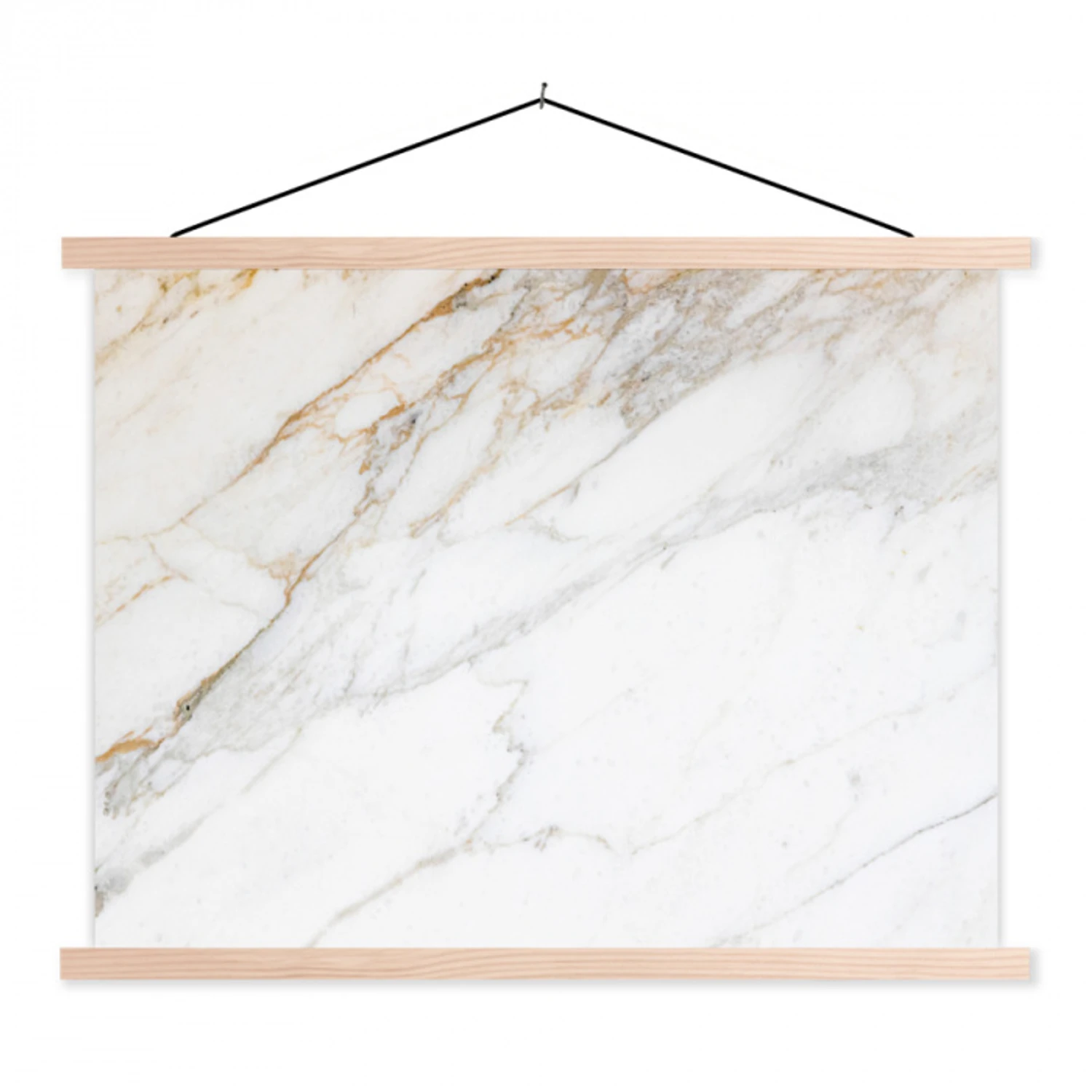 Marmer - Steen - Wit - Goud - Marmerlook - Steen - Luxe textielposter latten blank klein -3d