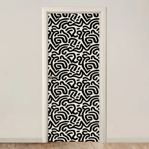 Modern - Abstract - Zwart deurposter klein 289 -3d_beige