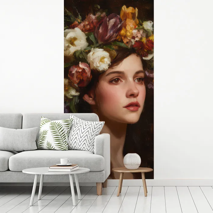 Portret - Vrouw - Bloemen fotobehang vinyl groot -woonkamer
