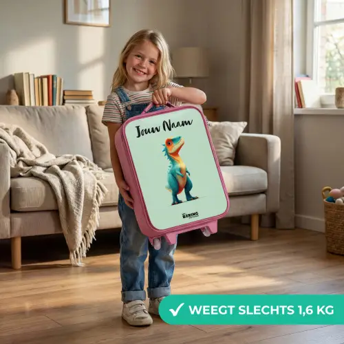 Dino - Dier - Groen - Oranje Kinderkoffer - Roze klein -sfeer2_NL