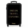 Quotes - Dream travel explore - Goud - Reizen - Zwart NBS - Handbagage koffer - Kinderen Unisex middel -productfoto_recht